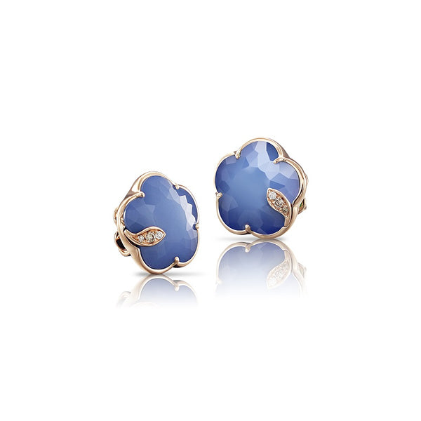 PETIT JOLI 18CT ROSE GOLD EARRINGS WITH WHITE AGATE AND LAPIS LAZULI DOUBLET AND DIAMONDS (Image 1)