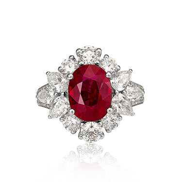 18CT WHITE GOLD 5.01CT BURMESE RUBY AND DIAMOND DRESS RING