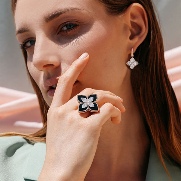 ROBERTO COIN 'PRINCESS FLOWER' 18CT ROSE AND WHITE GOLD DIAMOND EARRINGS (Image 2)