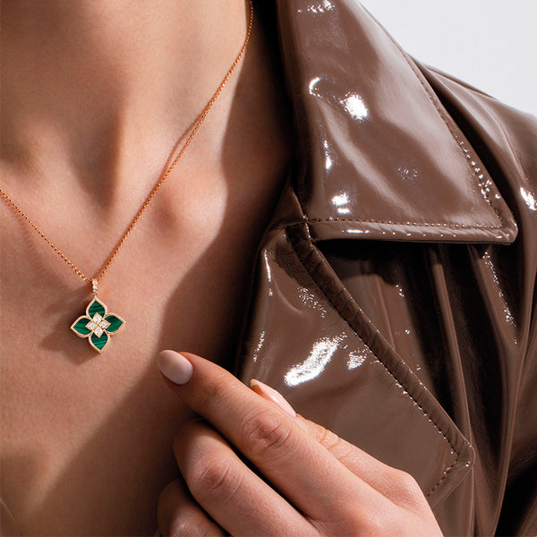 "VENETIAN PRINCESS" 18ct ROSE GOLD MALACHITE & ROUND BRILLIANT CUT DIAMOND NECKLACE (Image 3)