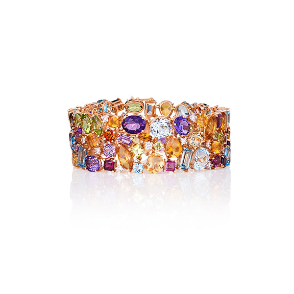 NEW ITALIAN ART 18CT ROSE GOLD MULTI-COLOURED GEMSTONE AND DIAMOND BRACELET (Image 2)