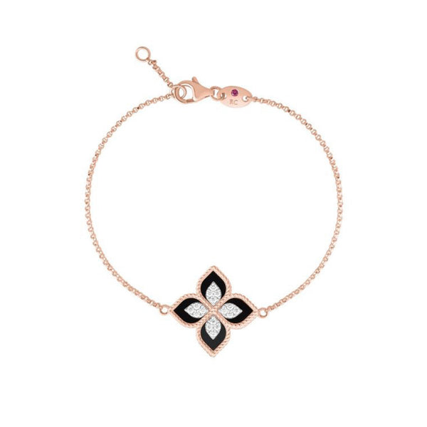 ROBERTO COIN PRINCESS FLOWER 18CT ROSE GOLD BLACK JADE & DIAMOND BRACELET (Image 1)
