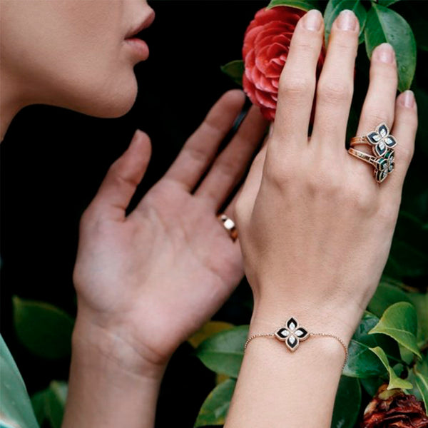 ROBERTO COIN PRINCESS FLOWER 18CT ROSE GOLD BLACK JADE & DIAMOND BRACELET (Image 2)