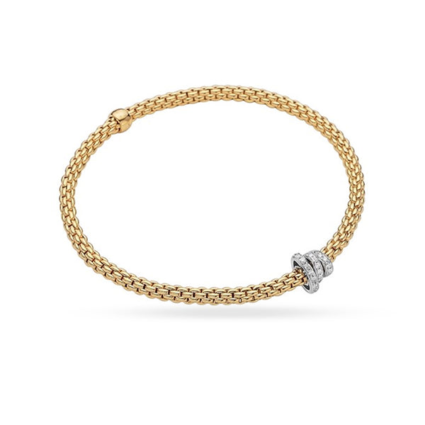 FOPE 'PRIMA' 18CT YELLOW GOLD AND WHITE GOLD DIAMOND PAVE SET RONDEL BRACELET SIZE MEDIUM (Image 1)