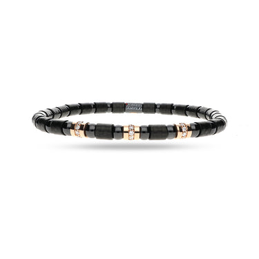 DEMEGLIO 'CARBON FIBRE' 18CT ROSE GOLD AND WHITE DIAMOND STRETCH BRACELET