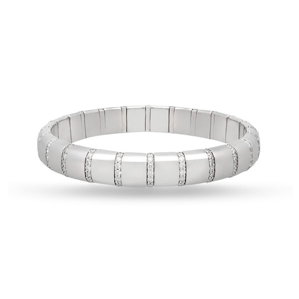 DEMEGLIO 'PURA ORO' LARGE 18CT WHITE GOLD AND DIAMOND STRETCH BANGLE (Image 1)