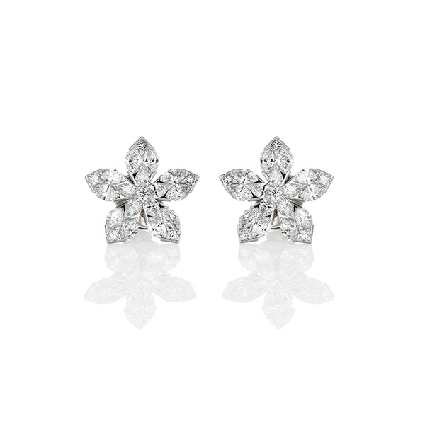 18CT WHITE GOLD DIAMOND FLOWER EARRINGS (Image 1)