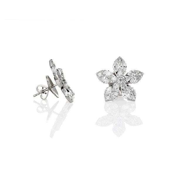 18CT WHITE GOLD DIAMOND FLOWER EARRINGS (Image 2)