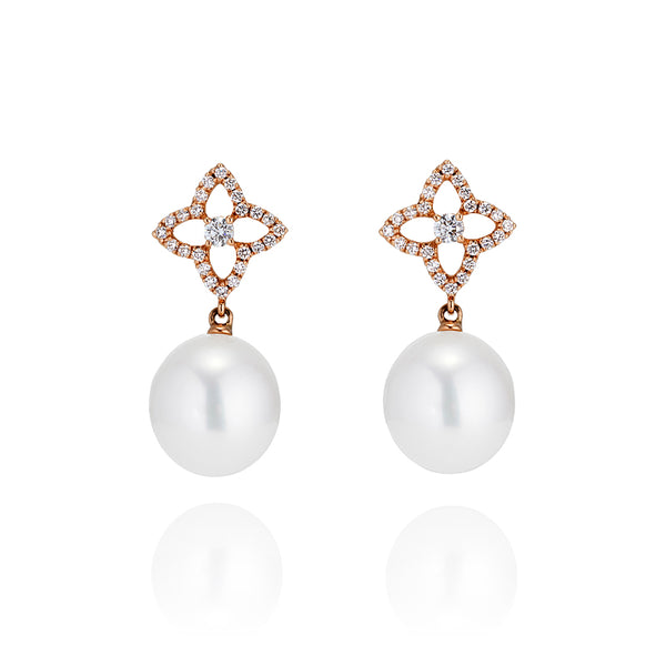 AUTORE 18CT ROSE GOLD SOUTH SEA PEARL & DIAMOND EARRINGS (Image 1)