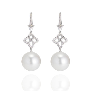 AUTORE 18CT WHITE GOLD SOUTH SEA PEARL & DIAMOND EARRINGS