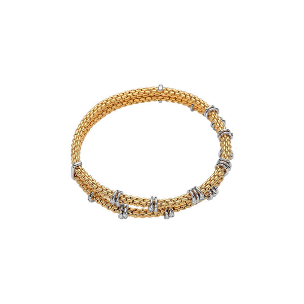 FOPE "PRIMA" 18CT YELLOW AND WHITE GOLD DOUBLE STRAND BRACELET WITH DIAMOND RHONDELS SIZE MEDIUM (Image 1)
