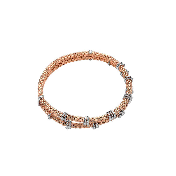 FOPE "PRIMA" 18CT ROSE AND WHITE GOLD DOUBLE STRAND BRACELET WITH DIAMOND RHONDELS SIZE MEDIUM (Image 1)