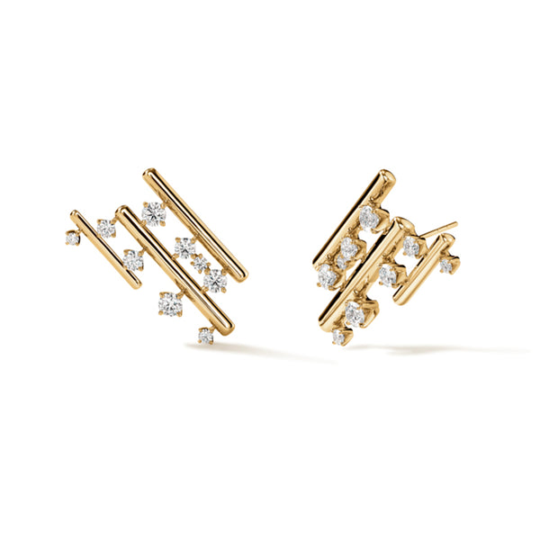 HEARTS ON FIRE 'BARRE' 18CT YELLOW GOLD MULTI-ROW CLIMBER DIAMOND EARRINGS (Image 1)