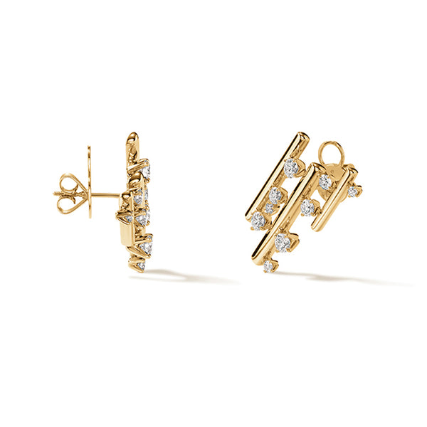 HEARTS ON FIRE 'BARRE' 18CT YELLOW GOLD MULTI-ROW CLIMBER DIAMOND EARRINGS (Image 2)