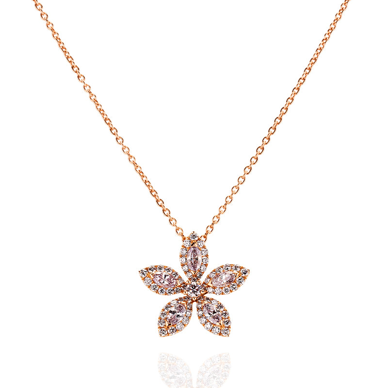 18CT ROSE GOLD PINK DIAMOND FLOWER PENDANT