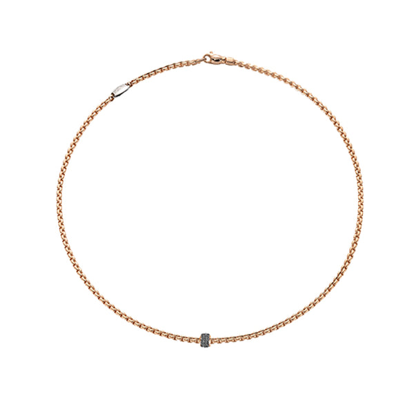 FOPE "EKA" 18CT ROSE GOLD NECKLACE AND WHITE GOLD PAVE BLACK DIAMOND RHONDEL 50CM (Image 1)