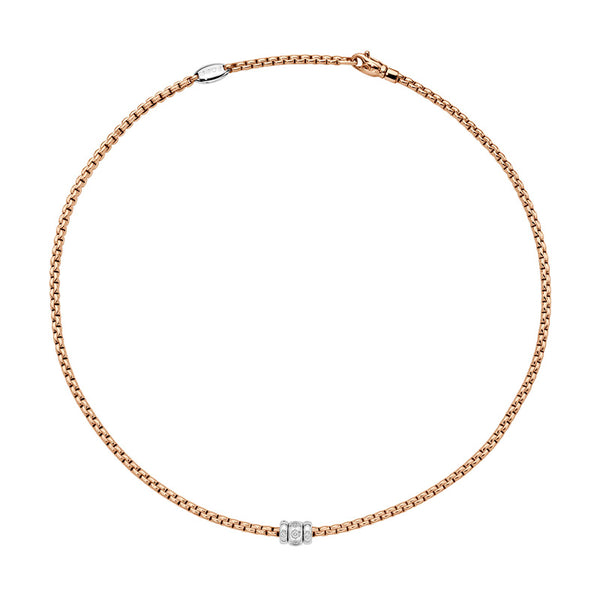 FOPE "EKA" 18CT ROSE GOLD NECKLACE WITH WHITE GOLD DIAMOND SET RHONDEL 43CM (Image 1)