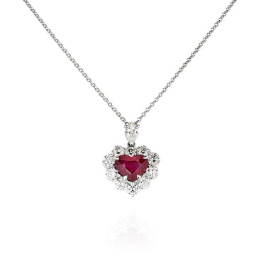 PLATINUM HEART SHAPE BURMESE RUBY & DIAMOND NECKLACE