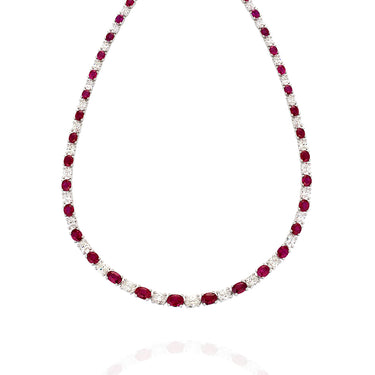 PLATINUM BURMESE RUBY & DIAMOND LINE NECKLACE