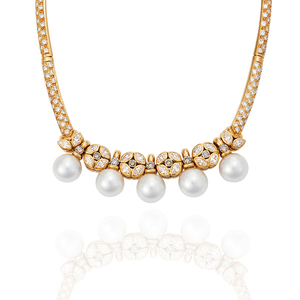 18CT YELLOW GOLD SOUTH SEA PEARL, WHITE DIAMOND AND ARGYLE CHAMPAGNE DIAMOND NECKLET (Image 2)