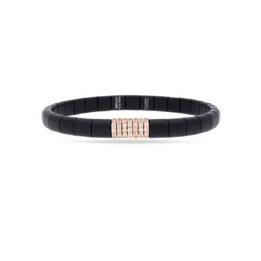 DEMEGLIO 'PURA' 18CT ROSE GOLD CHAMPAGNE DIAMONDS AND MATTE BLACK CERAMIC ELASTIC BRACELET