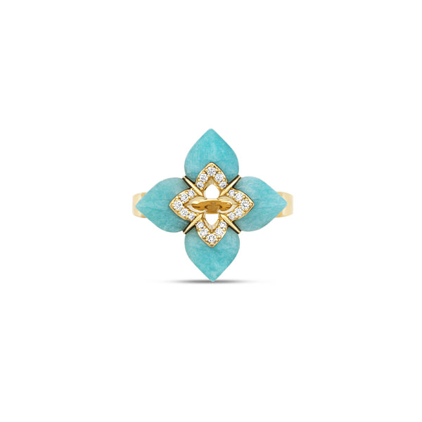ROBERTO COIN VENETIAN PRINCESS 18CT YELLOW GOLD AMAZONITE & DIAMOND RING (Image 1)