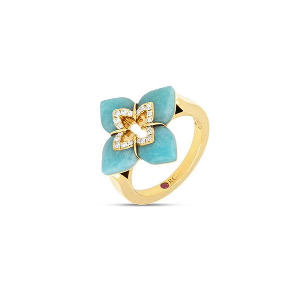 ROBERTO COIN VENETIAN PRINCESS 18CT YELLOW GOLD AMAZONITE & DIAMOND RING (Image 2)