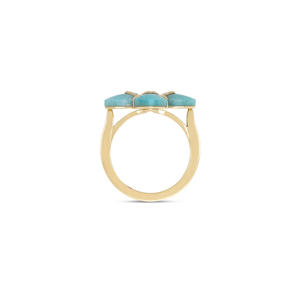 ROBERTO COIN VENETIAN PRINCESS 18CT YELLOW GOLD AMAZONITE & DIAMOND RING (Image 3)