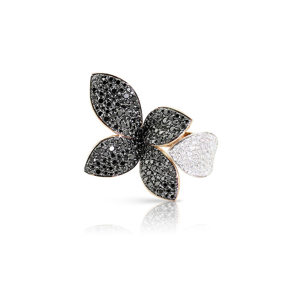 PASQUALE BRUNI 'GIARDINI SEGRETI' 18CT ROSE GOLD FIVE LEAVES BLACK AND WHITE DIAMOND FLOWER RING (Image 1)