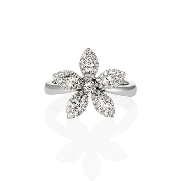 18CT WHITE GOLD DIAMOND FLOWER RING (Image 1)