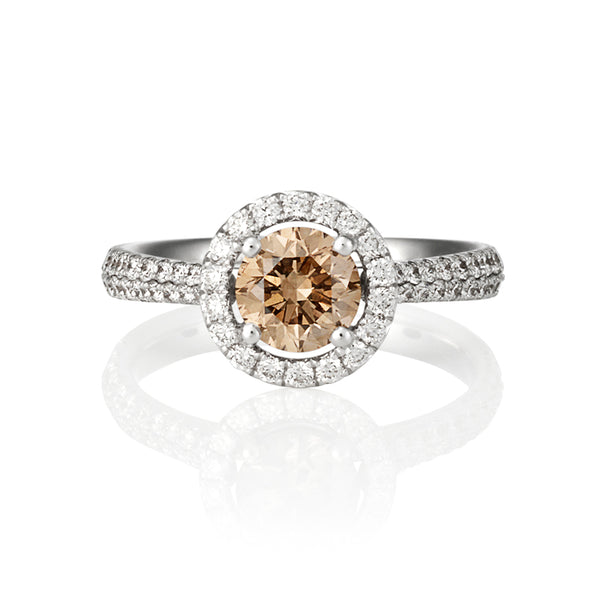 18CT WHITE GOLD 0.91CT KIMBERLY CHAMPAGNE DIAMOND RING (Image 1)