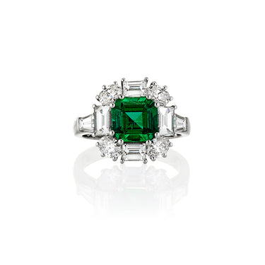 NEW ITALIAN ART 18CT WHITE GOLD ZAMBIAN EMERALD & DIAMOND RING