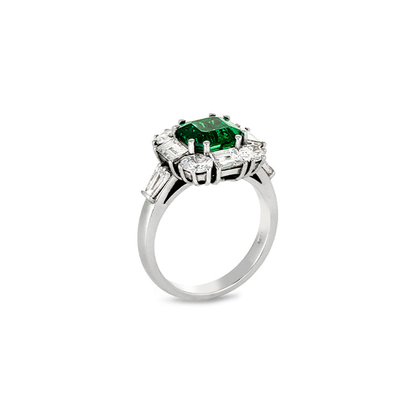 NEW ITALIAN ART 18CT WHITE GOLD ZAMBIAN EMERALD & DIAMOND RING (Image 2)
