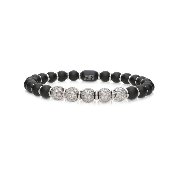 DEMEGLIO SFERA MATTE BLACK CERAMIC STRETCH BRACELET WITH DIAMONDS (Image 1)