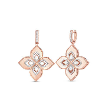 ROBERTO COIN 'PRINCESS FLOWER' 18CT ROSE GOLD MOTHER OF PEARL & DIAMOND EARRINGS