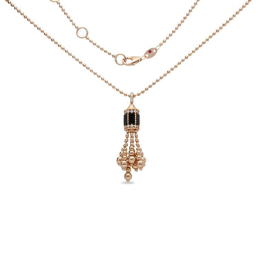 ROBERTO COIN ART DECO 18CT ROSE GOLD BLACK JADE & DIAMOND TASSEL NECKLACE 46CM
