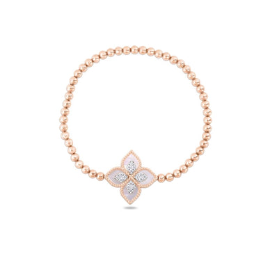 ROBERTO COIN PRINCESS FLOWER 18CT ROSE & WHITE GOLD MOTHER OF PEARL & DIAMOND BRACELET