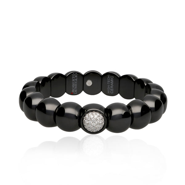 DEMEGLIO DAMA BLACK CERAMIC 18CT WHITE GOLD DIAMOND STRETCH BRACELET (Image 1)