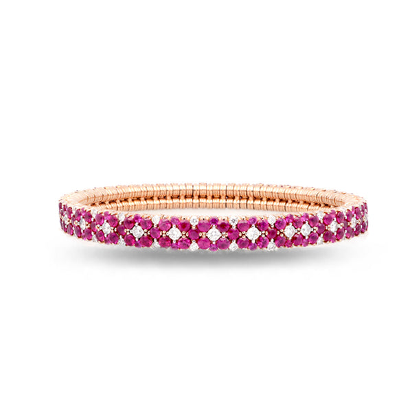 DEMEGLIO CASHMERE 18CT ROSE GOLD RUBY AND DIAMOND STRETCH BRACELET (Image 1)