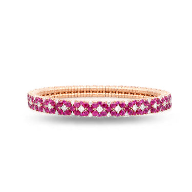 DEMEGLIO CASHMERE 18CT ROSE GOLD RUBY AND DIAMOND STRETCH BRACELET
