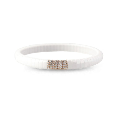 DEMEGLIO PURA SMALL WHITE CERAMIC, ROSE GOLD AND BROWN DIAMOND STRETCH BRACELET