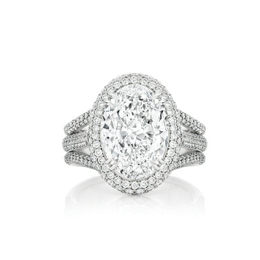 PLATINUM 5.02CT OVAL CUT PAVE HALO DESIGN DIAMOND RING