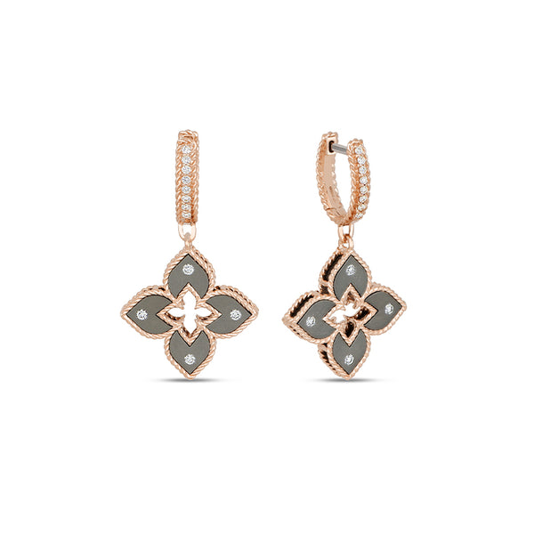 ROBERTO COIN 'VENETIAN PRINCESS' 18CT ROSE GOLD & TITANIUM DIAMOND EARRINGS (Image 1)