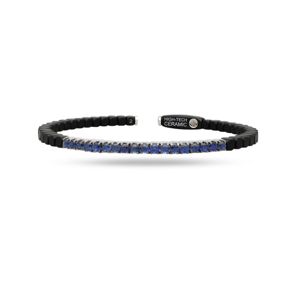 DEMEGLIO 'DADO' 18CT WHITE GOLD AND MATTE BLACK CERAMIC BLUE SAPPHIRE CUFF BRACELET (Image 1)