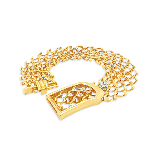 18CT YELLOW GOLD MESH STYLE DIAMOND SET BRACELET (Image 2)