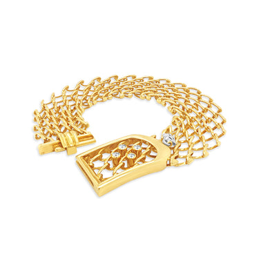 18CT YELLOW GOLD MESH STYLE DIAMOND SET BRACELET