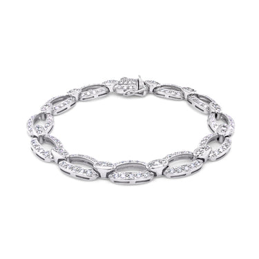 18CT WHITE GOLD DIAMOND SET OVAL LINK BRACELET