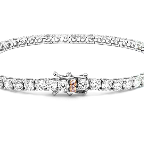 18CT WHITE GOLD 7.20CT WHITE DIAMOND LINE BRACELET WITH PINK DIAMOND CLASP (Image 3)