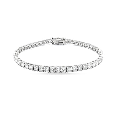 18CT WHITE GOLD 7.20CT WHITE DIAMOND LINE BRACELET WITH PINK DIAMOND CLASP