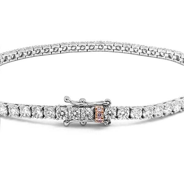 18CT WHITE GOLD 5.10CT WHITE DIAMOND LINE BRACELET WITH PINK DIAMOND CLASP (Image 3)